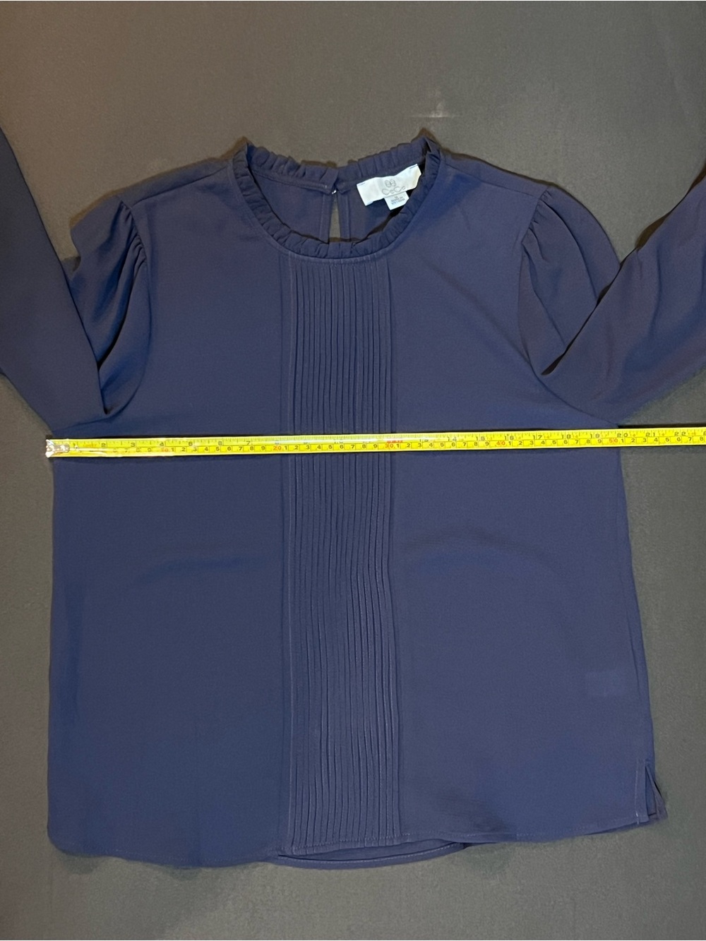 CeCe Dark Navy Pintuck Ruffle-Neck Long Sleeve Blouse - Picture 14 of 14